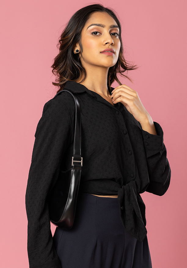 LISA LONG SLEEVE BLACK BLOUSE